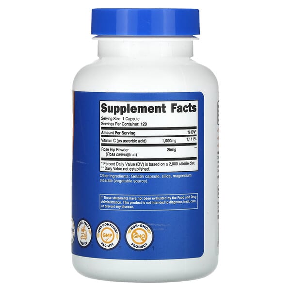 Nutricost, Vitamin C With Rose Hips, 1,000 mg, 120 Capsules 2 Nutricost, Vitamin C With Rose Hips, 1,000 mg, 120 Capsules - Ảnh 2