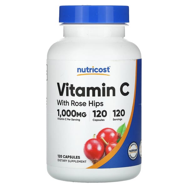 Nutricost, Vitamin C With Rose Hips, 1,000 mg, 120 Capsules 5 Nutricost, Vitamin C With Rose Hips, 1,000 mg, 120 Capsules