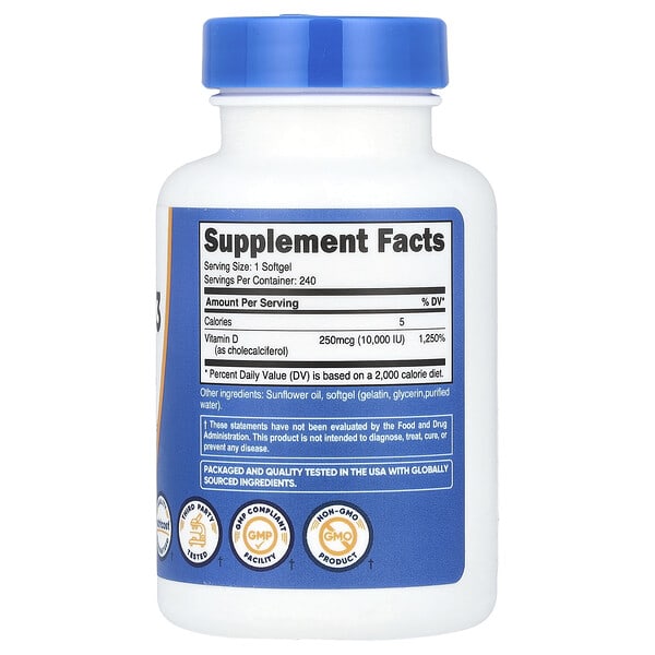 Alternative view of Nutricost, Vitamin D3, 250 mcg (10,000 IU), 240 Softgels