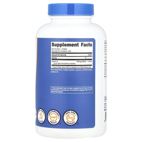 Alternative view of Nutricost, Vitamin E, 180 mg (400 IU), 240 Softgels