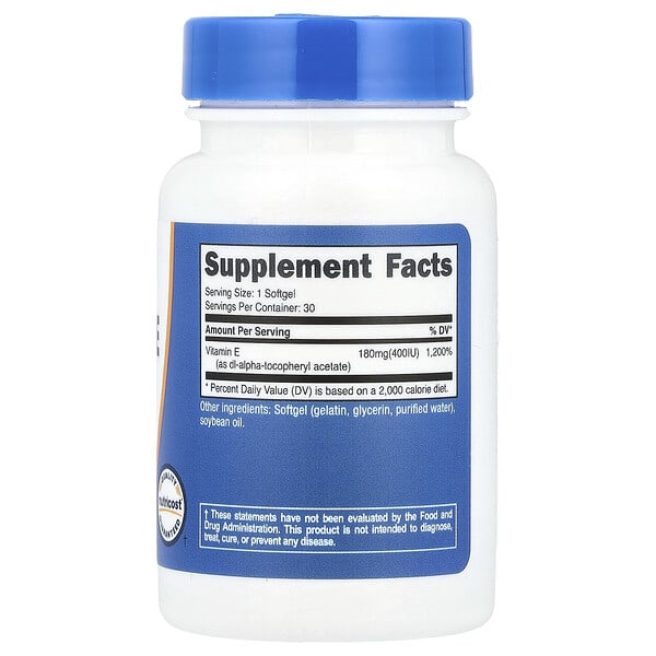 Alternative view of Nutricost, Vitamin E, 180 mg (400 IU), 30 Softgels