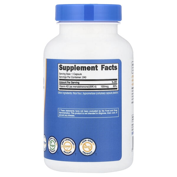 Alternative view of Nutricost, Vitamin K2 MK-4, 100 mcg, 240 Capsules