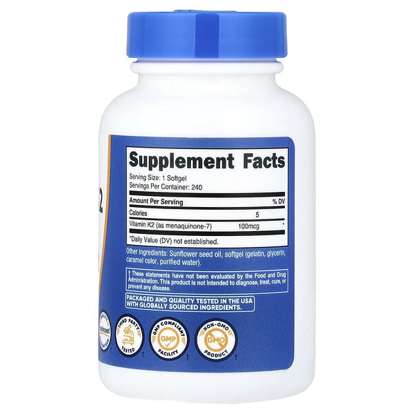 Alternative view of Nutricost, Vitamin K2 MK-7, 100 mcg, 240 Softgels