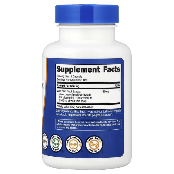 Alternative view of Nutricost, Wild Yam Root, 120 Capsules (125 mg per Capsule)