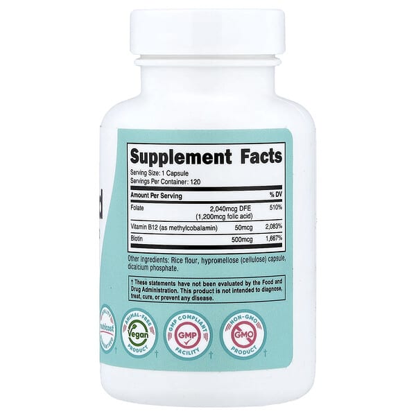 Alternative view of Nutricost, Women, Folic Acid with Biotin & Vitamin B12, 120 Capsules