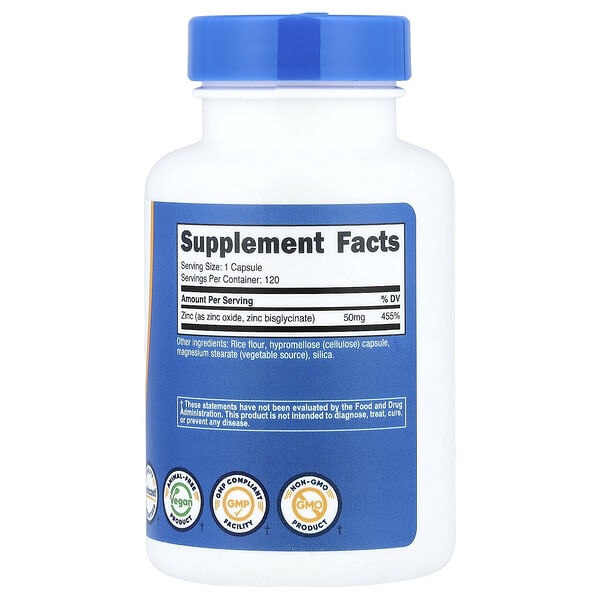 Alternative view of Nutricost, Zinc Bisglycinate, 50 mg, 120 Capsules