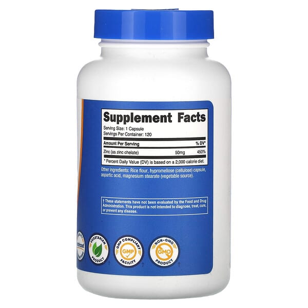 Alternative view of Nutricost, Zinc Chelate, 50 mg, 120 Capsules