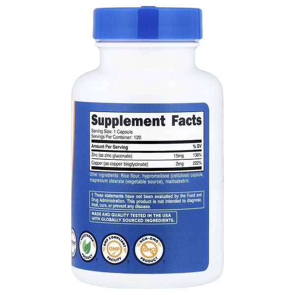 Alternative view of Nutricost, Zinc + Copper, 120 Capsules