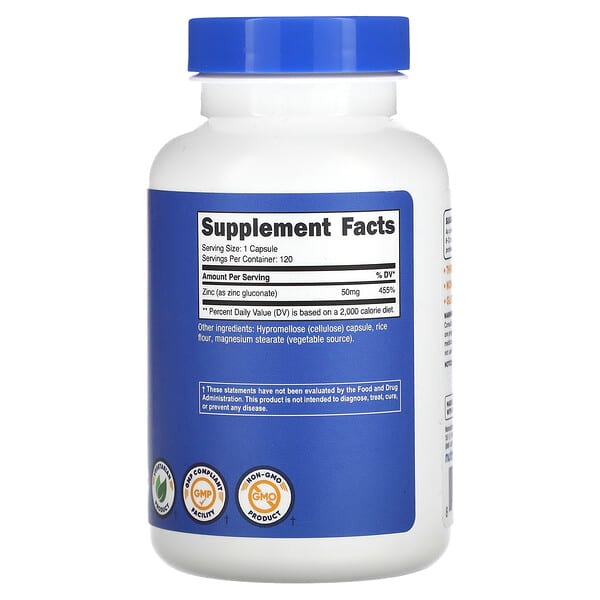 Alternative view of Nutricost, Zinc Gluconate, 50 mg, 120 Capsules