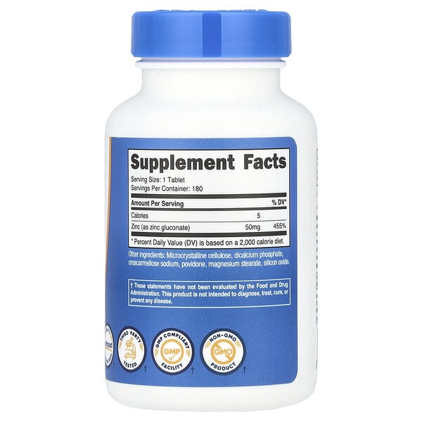 Alternative view of Nutricost, Zinc Gluconate, 50 mg, 180 Tablets