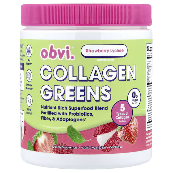 Obvi, Collagen Greens, Strawberry Lychee, 7.9 oz (225 g)