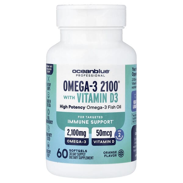 OceanBlue, Professional, Omega-3 2100® With Vitamin D, High Potency, Orange, 60 Softgels