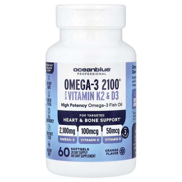 OceanBlue, Professional, Omega-3 2100® with Vitamin K2 & D3, Orange, 60 Softgels