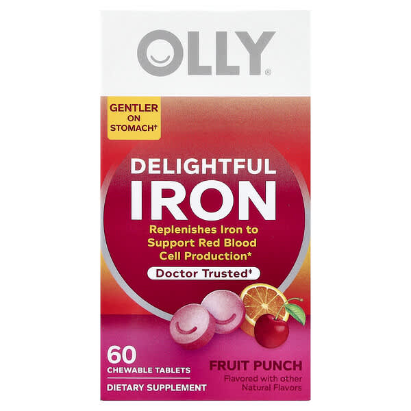 OLLY, Delightful Iron, Ages 4+, Fruit Punch, 60 Chewable Tablets