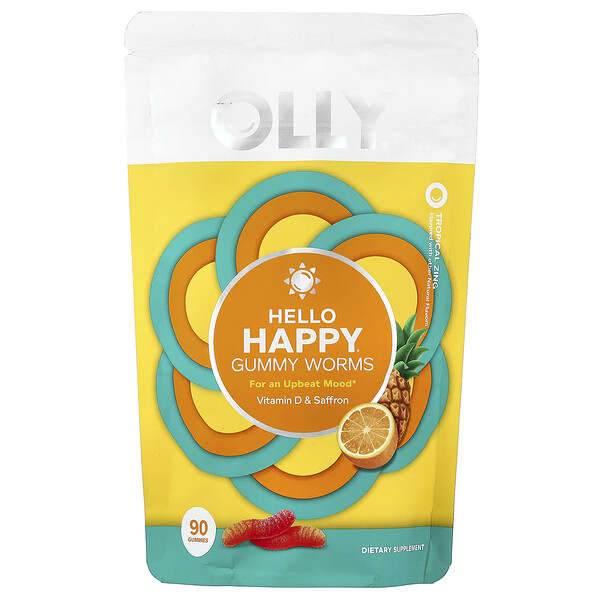 OLLY, Hello Happy® Gummy Worms, Tropical Zing, 90 Gummies