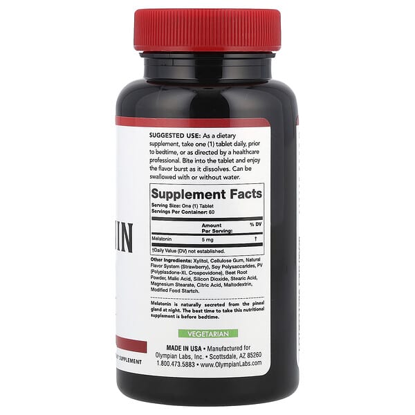 Alternative view of Olympian Labs, Fast Dissolve Melatonin, Strawberry, 5 mg, 60 Fast Dissolve Tablets