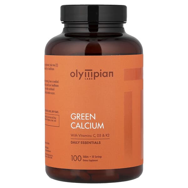 Olympian Labs, Green Calcium with Vitamins C, D3 & K2, 100 Tablets