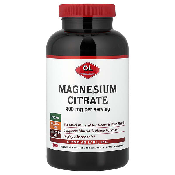 Olympian Labs, Magnesium Citrate, 300 Vegetarian Capsules (133 mg per Capsule)