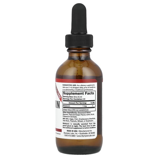 Alternative view of Olympian Labs, Melatonin, Alcohol Free, Grape, 1 mg, 2 oz (60 ml)