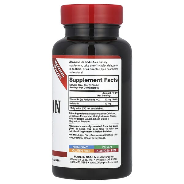 Alternative view of Olympian Labs, Melatonin, Time Release, 10 mg, 60 Vegan Tablets