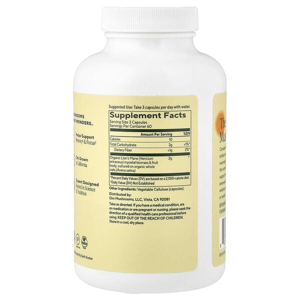 Alternative view of Om Mushrooms, Lion's Mane Mushroom Capsules, 180 Vegetable Capsules (666 mg per Capsule)