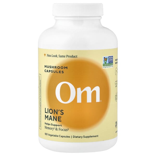 Om Mushrooms, Lion's Mane Mushroom Capsules, 180 Vegetable Capsules (666 mg per Capsule)