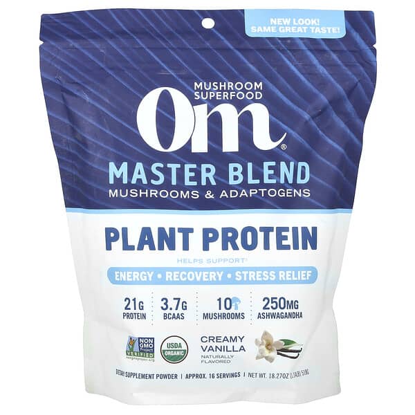 Om Mushrooms, Master Blend, Plant Protein, Creamy Vanilla, 1.14 lbs (518 g)