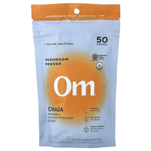 Om Mushrooms, Mushroom Powder, Chaga, 3.5 oz (100 g)