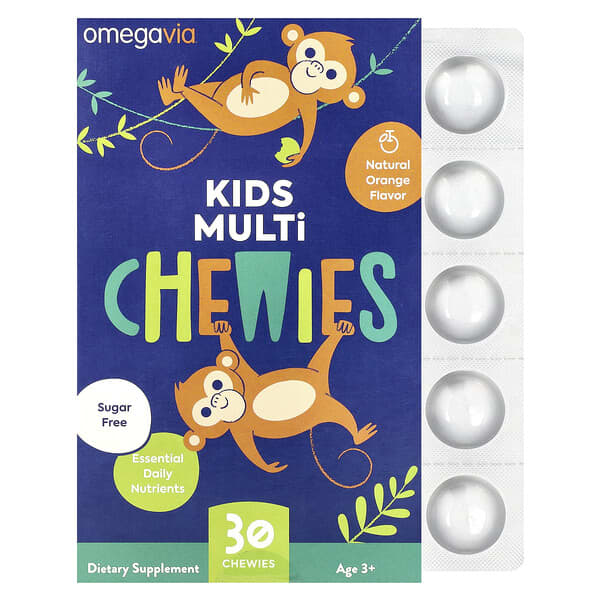 OmegaVia, Kids Multi Chewies, Age 3+, Natural Orange, 30 Chewies