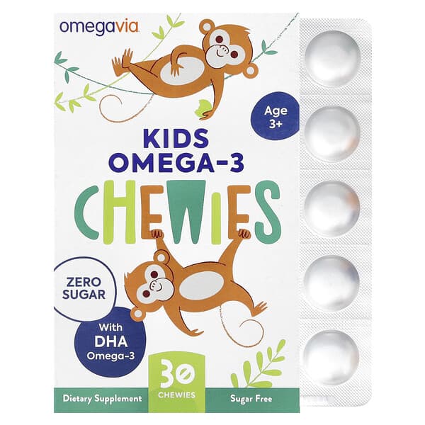 OmegaVia, Kids Omega-3 Chewies, Age 3+, Natural Fruit, 30 Chewies