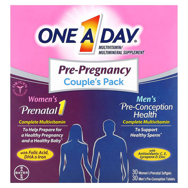 One-A-Day, Pre-Pregnancy Couple's Pack, Women's Prenatal 1 & Men's Pre-Conception Health, 30 Women's Prenatal Softgels, 30 Men's Pre-Conception Tablets