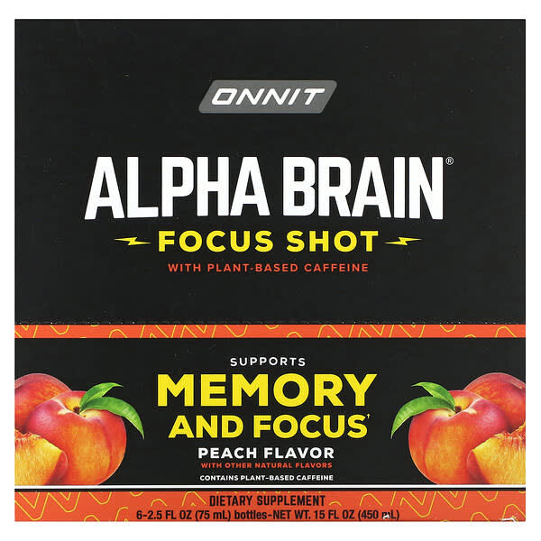 Onnit, Alpha BRAIN® Focus Shot, Peach, 6 Bottles, 2.5 fl oz (75 ml) Each