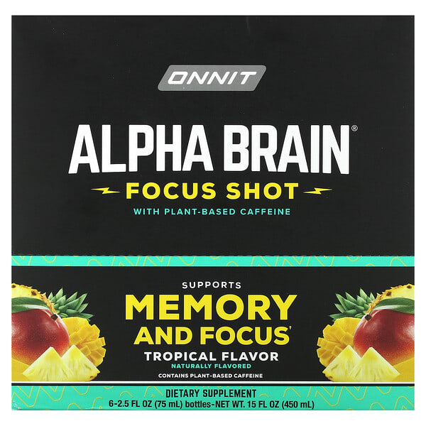 Onnit, Alpha BRAIN® Focus Shot, Tropical, 6 Bottles, 2.5 fl oz (75 ml) Each