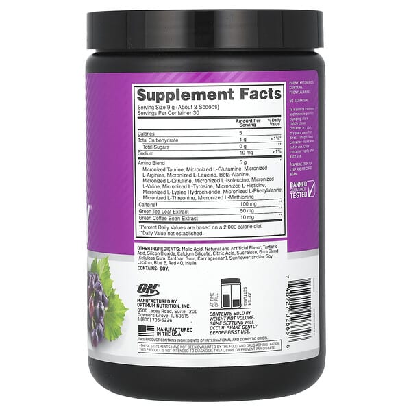 Alternative view of Optimum Nutrition, Essential Amin.O. Energy®, Concord Grape, 9.5 oz (270 g)