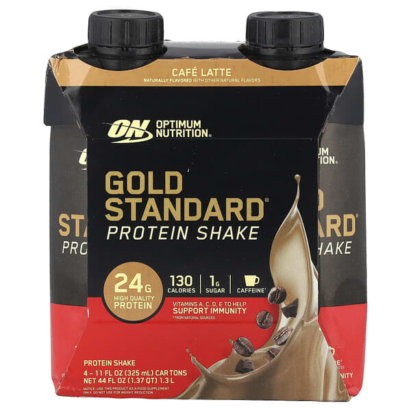 Optimum Nutrition, Gold Standard® Protein Shake, Cafe Latte, 4 Cartons, 11 fl oz (325 ml) Each