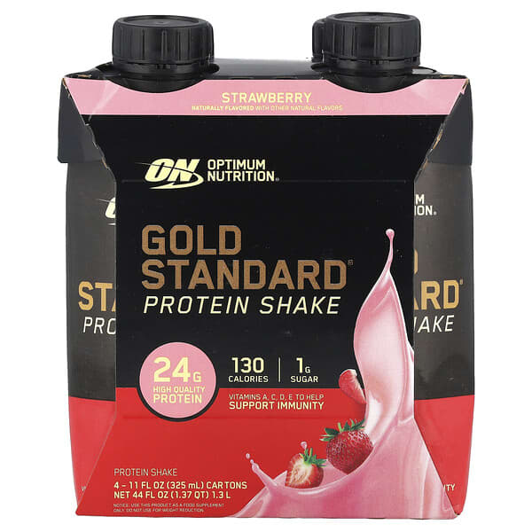 Optimum Nutrition, Gold Standard® Protein Shake, Strawberry, 4 Cartons, 11 fl oz (325 ml) Each