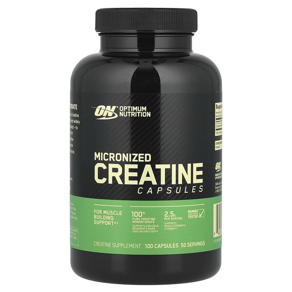 Optimum Nutrition, Micronized Creatine Capsules, 100 Capsules (1.25 g per Capsule )