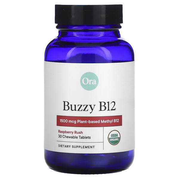 Ora, Buzzy B12, Raspberry Rush, 1,500 mcg, 30 Chewable Tablets