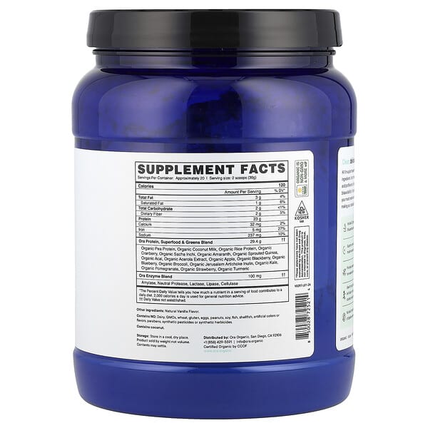 Alternative view of Ora, So Lean & So Clean, Daily Superfood Plant Protein, Unsweetened, 20.9 oz (594 g)