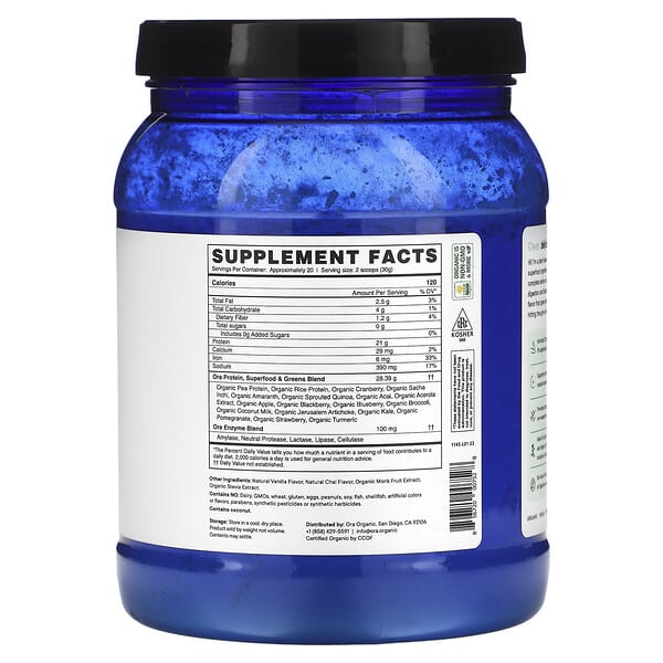 Alternative view of Ora, So Lean & So Clean, Daily Superfood Plant Protein, Vanilla Chai, 21.2 oz (600 g)