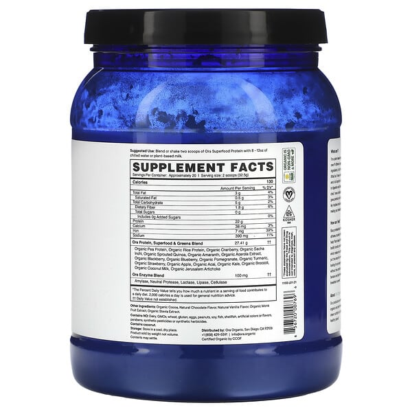 Alternative view of Ora, So Lean & So Clean, Plant-Based Superfood Protein, Chocolate, 22.9 oz (650 g)