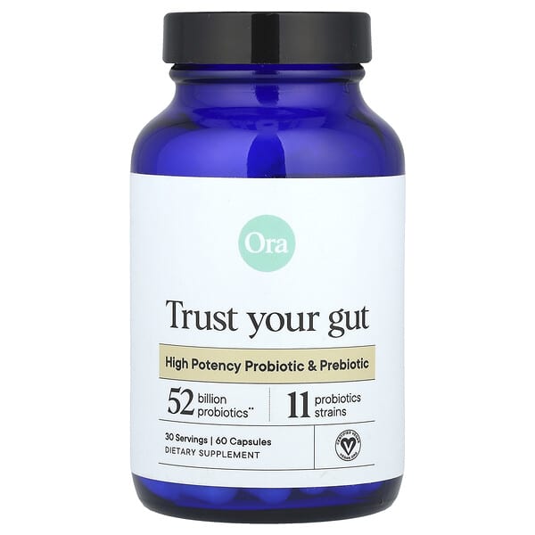 Ora, Trust Your Gut, High Potency Probiotic & Prebiotic, 60 Capsules