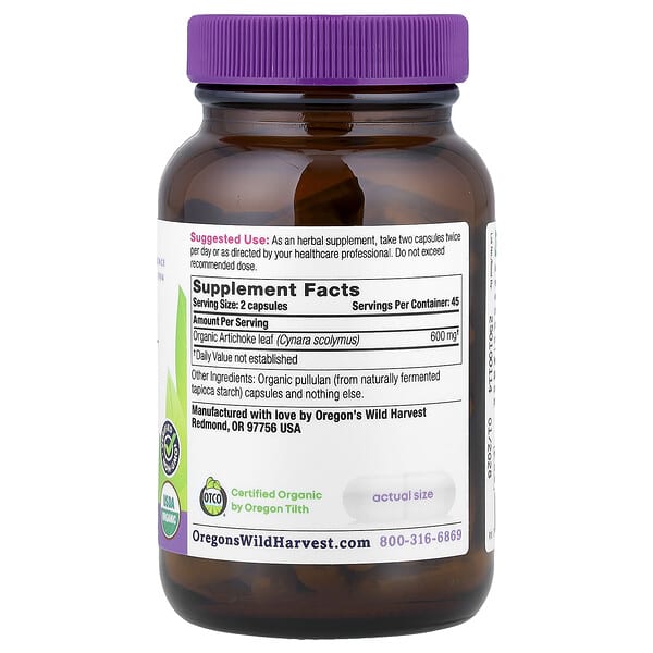 Alternative view of Oregon's Wild Harvest, Organic Artichoke, 90 Organic Vegan Capsules (300 mg per Capsule)