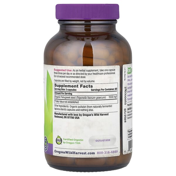 Alternative view of Oregon's Wild Harvest, Organic, Fenugreek, 180 Vegan Capsules (500 mg per Capsule)