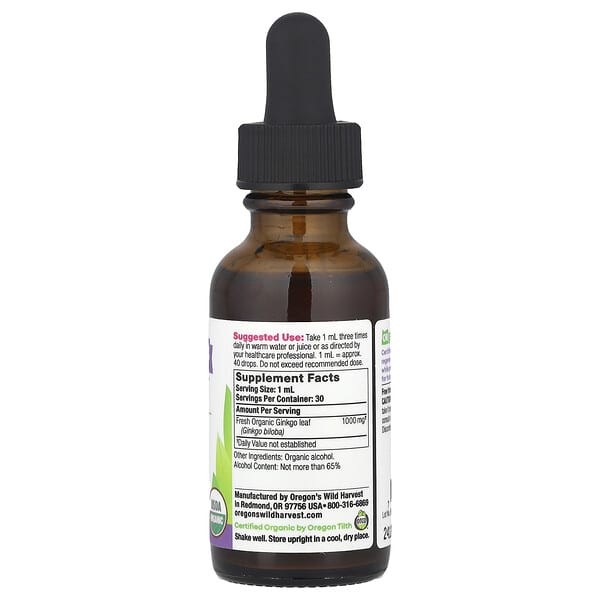 Alternative view of Oregon's Wild Harvest, Organic Ginkgo Extract, 1 fl oz (30 ml)