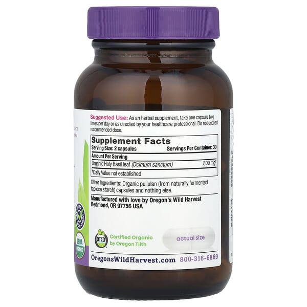 Alternative view of Oregon's Wild Harvest, Organic Holy Basil, 60 Vegan Capsules (400 mg per Capsule)