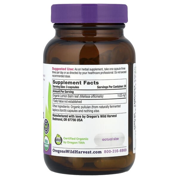 Alternative view of Oregon's Wild Harvest, Organic Lemon Balm, 90 Vegan Capsules (375 mg per Capsule)