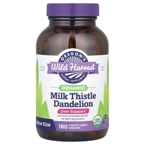 Oregon's Wild Harvest, Organic Milk Thistle Dandelion, 180 Vegan Capsules