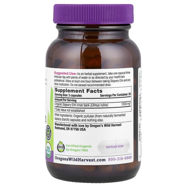 Alternative view of Oregon's Wild Harvest, Organic Slippery Elm, 90 Organic Vegan Capsules (400 mg per Capsule)