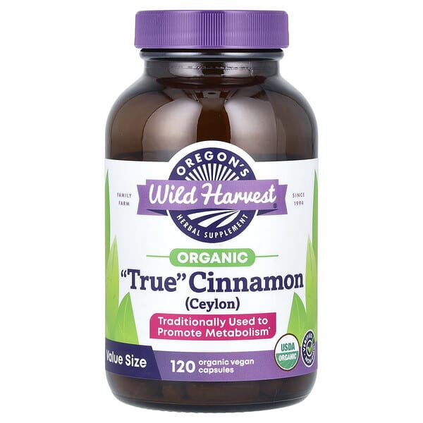 Oregon's Wild Harvest, Organic "True" Cinnamon (Ceylon), 120 Organic Vegan Capsules (450 mg per Capsule)